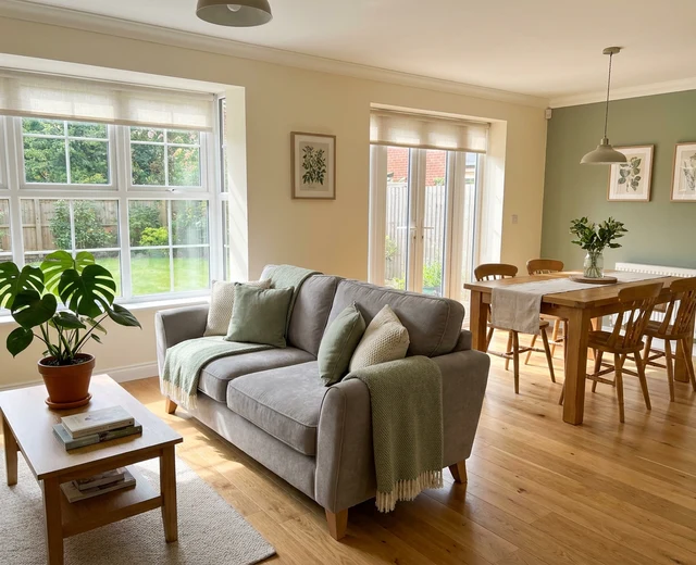 Bright, freshly cleaned lounge-diner in a Repton home